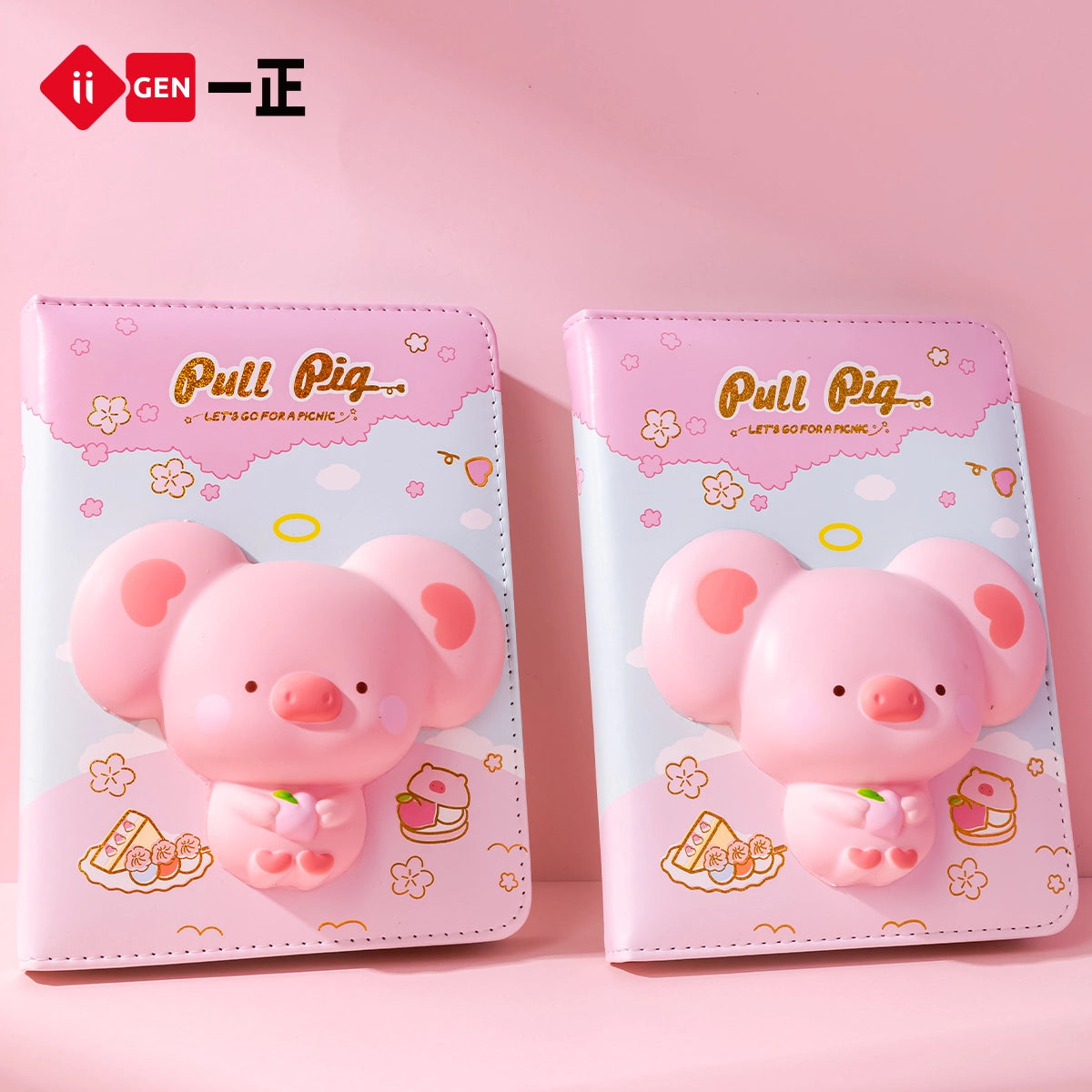 iiGEN Squishy Notebook Pink Pig 128 sheets