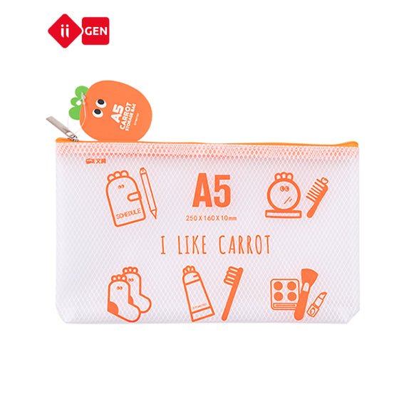 Carrot Zipper Mesh Document Pouch