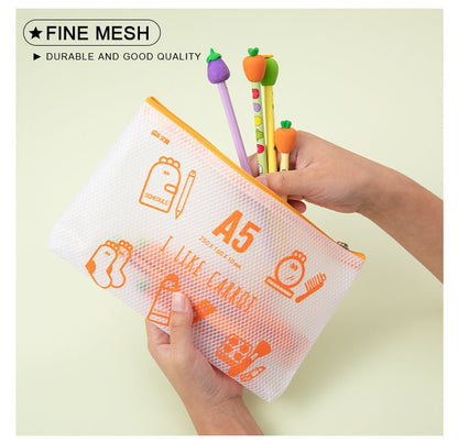 Carrot Zipper Mesh Document Pouch