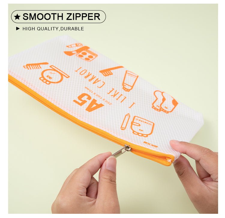 Carrot Zipper Mesh Document Pouch